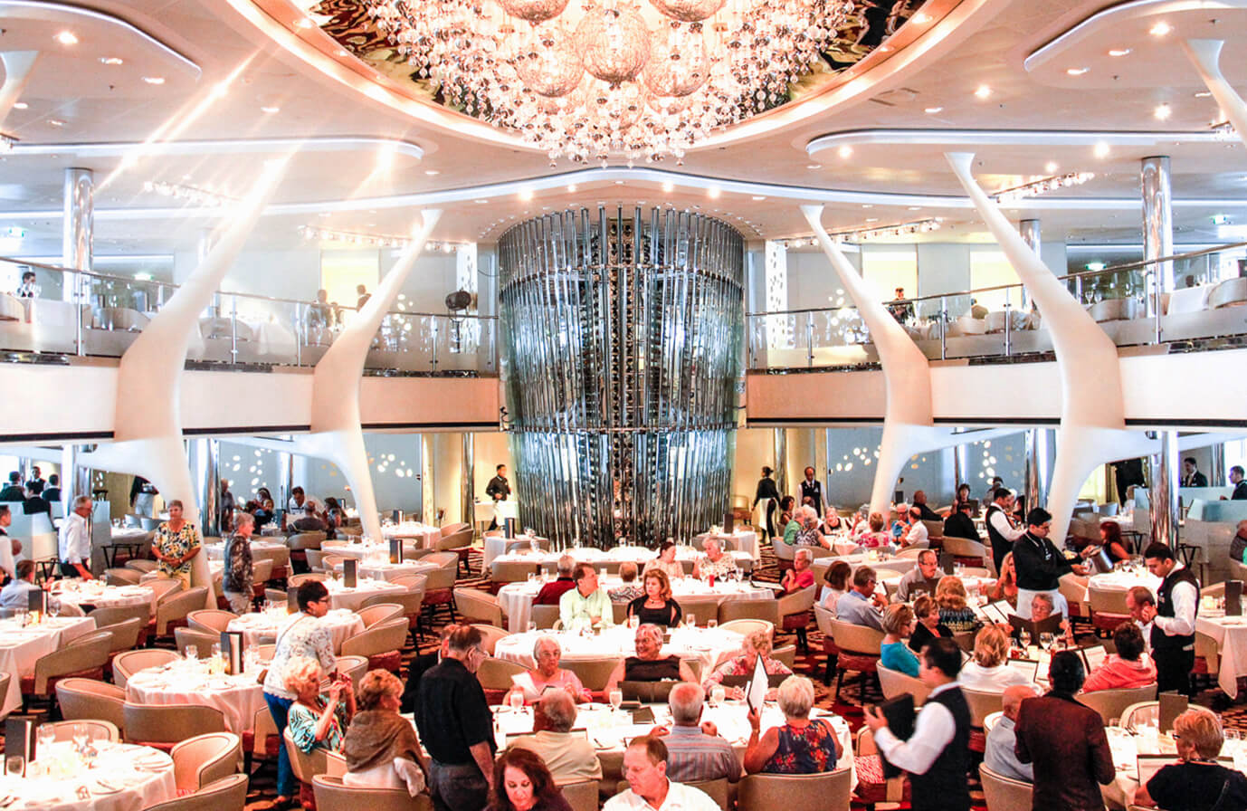 A big dining room on Cruise Ship during service 